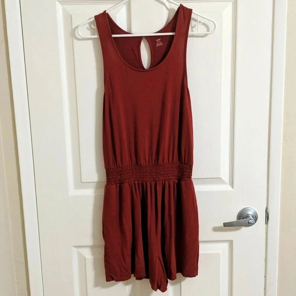 Aerie Sleeveless Romper w/ Ruched waist Color Burnt Orange Size XS/TP